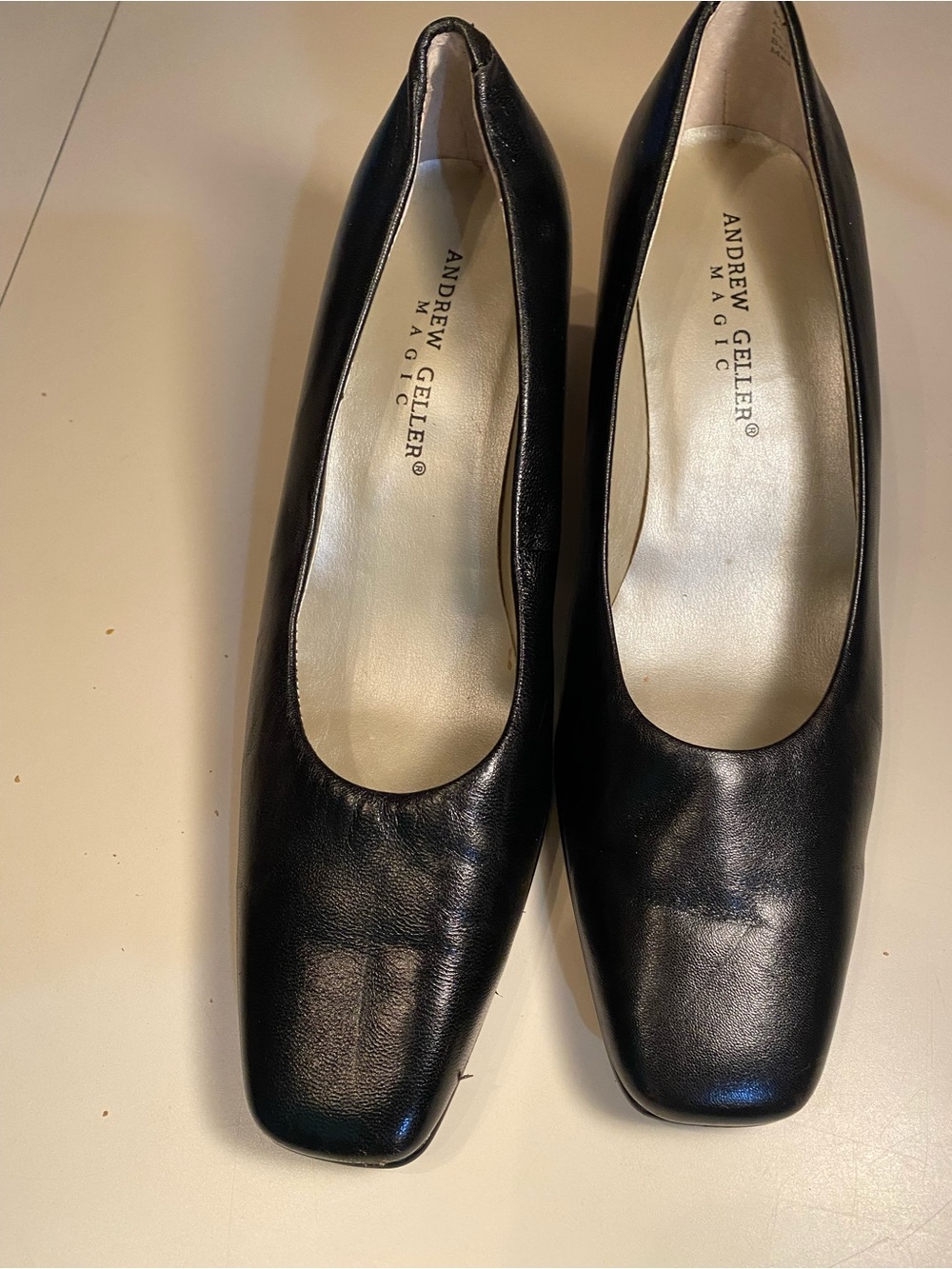 Andrew Geller Black Leather Square-Toe Pumps